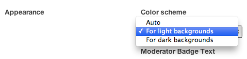 Color scheme option in admin panel