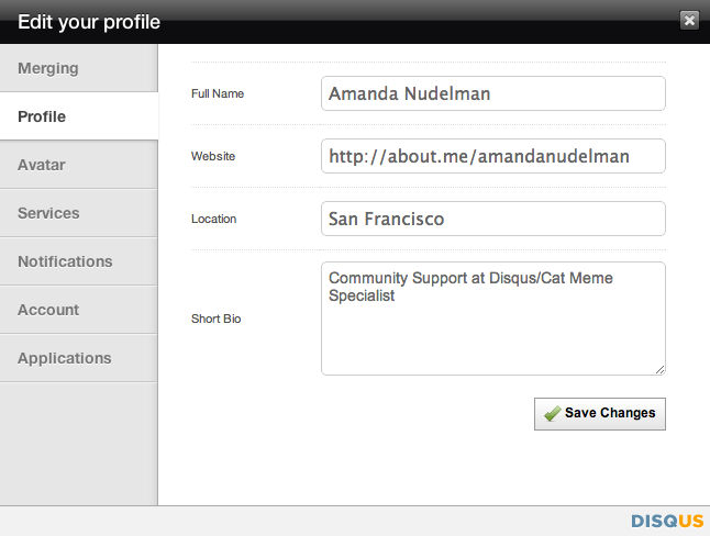 Profile tab in profile settings